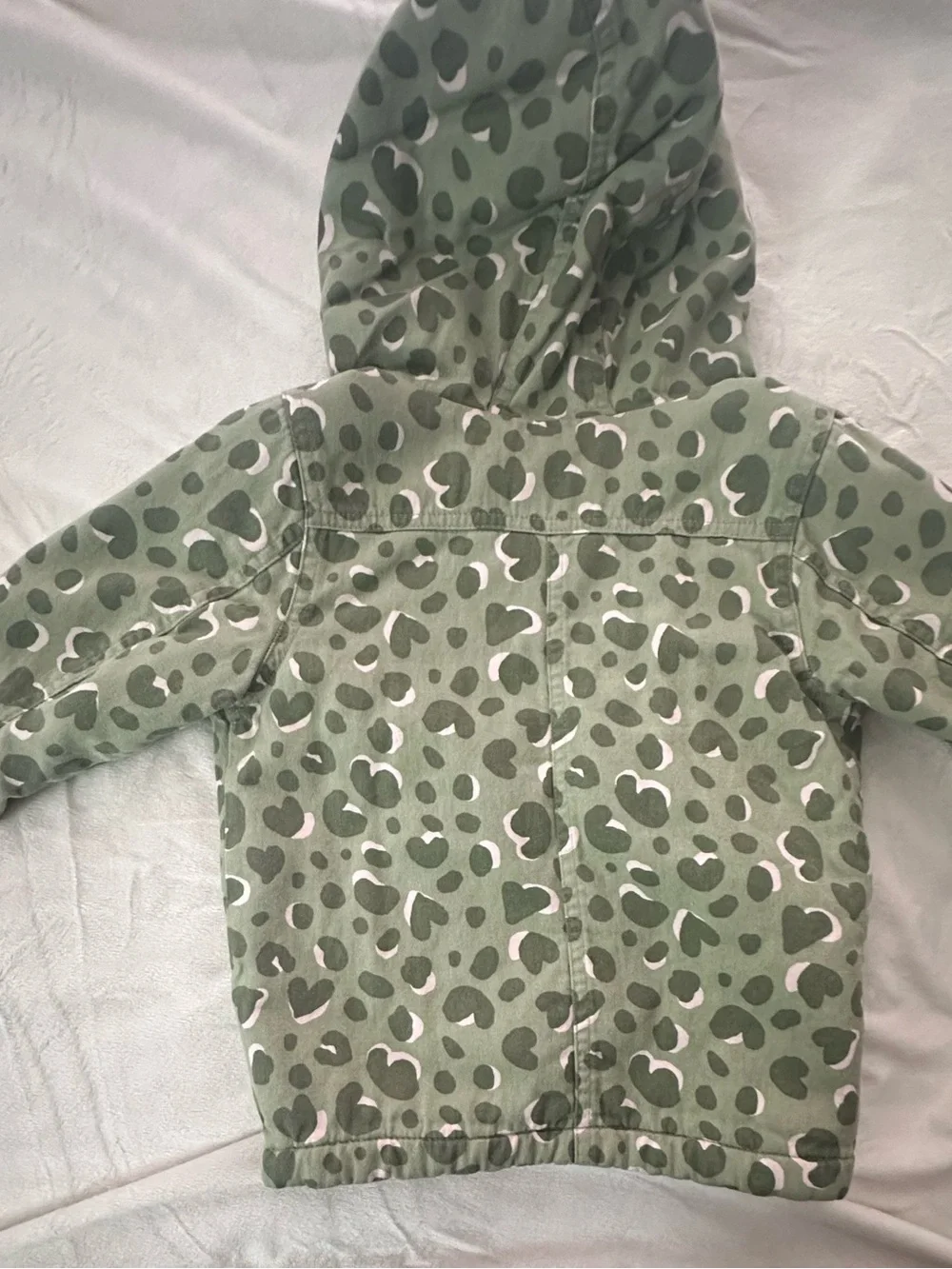 Cat & Jack Olive Green Heart Print Hooded Puffer Jacket